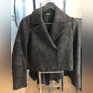 JIL SANDER Women’s Snap Closure Black Alpaca / Wool Coat w Silver (34) (S)